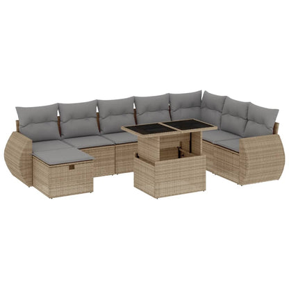 9-tlg. Garten-Sofagarnitur mit Kissen Beige Poly Rattan