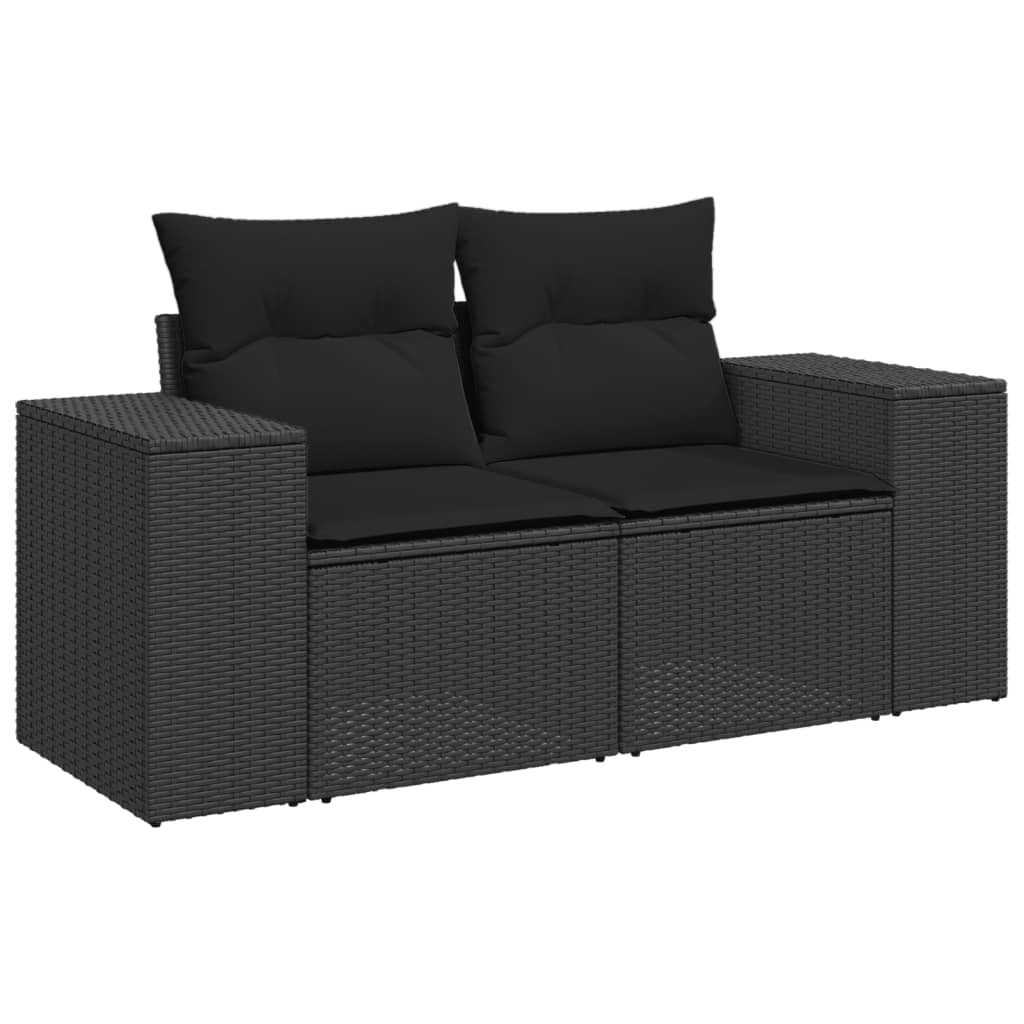 6-tlg. Garten-Sofagarnitur mit Kissen Schwarz Poly Rattan