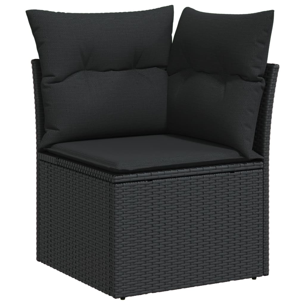 7-tlg. Garten-Sofagarnitur mit Kissen Schwarz Poly Rattan