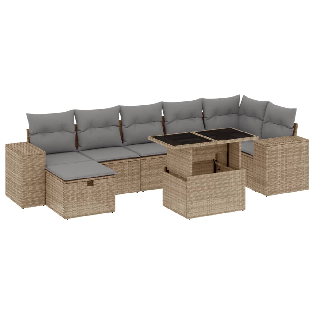 8-tlg. Garten-Sofagarnitur mit Kissen Beige Poly Rattan