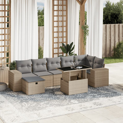 8-tlg. Garten-Sofagarnitur mit Kissen Beige Poly Rattan