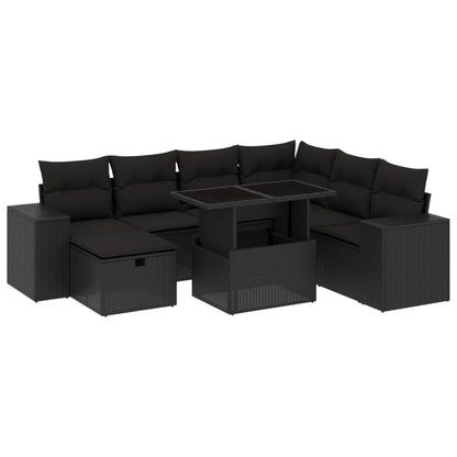 8-tlg. Garten-Sofagarnitur mit Kissen Schwarz Poly Rattan