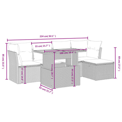 6-tlg. Garten-Sofagarnitur mit Kissen Schwarz Poly Rattan