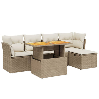 6-tlg. Garten-Sofagarnitur mit Kissen Beige Poly Rattan