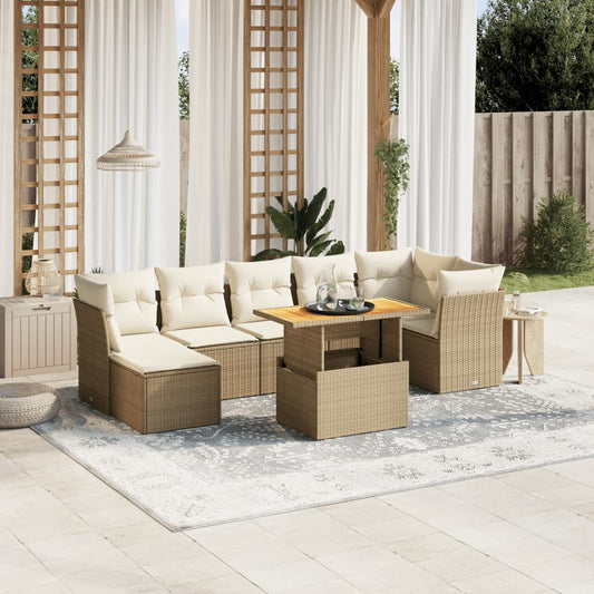 8-tlg. Garten-Sofagarnitur mit Kissen Beige Poly Rattan