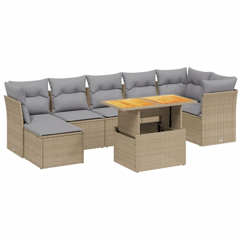 8-tlg. Garten-Sofagarnitur mit Kissen Beige Poly Rattan