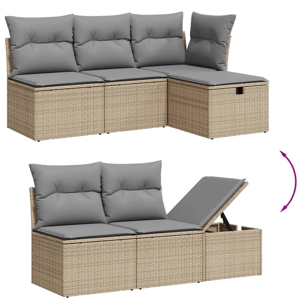 8-tlg. Garten-Sofagarnitur mit Kissen Beige Poly Rattan