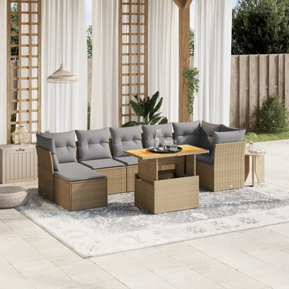 8-tlg. Garten-Sofagarnitur mit Kissen Beige Poly Rattan