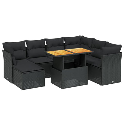 8-tlg. Garten-Sofagarnitur mit Kissen Schwarz Poly Rattan