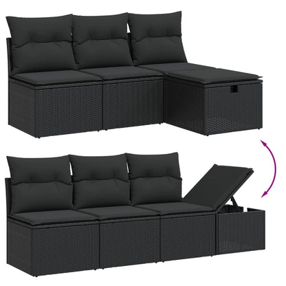 8-tlg. Garten-Sofagarnitur mit Kissen Schwarz Poly Rattan