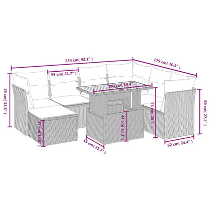 8-tlg. Garten-Sofagarnitur mit Kissen Schwarz Poly Rattan