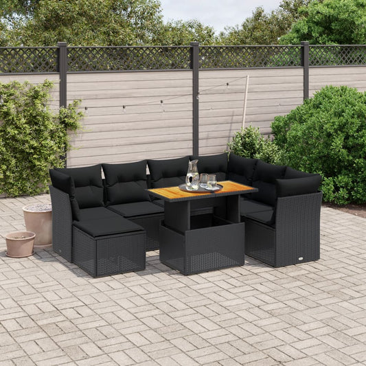 8-tlg. Garten-Sofagarnitur mit Kissen Schwarz Poly Rattan