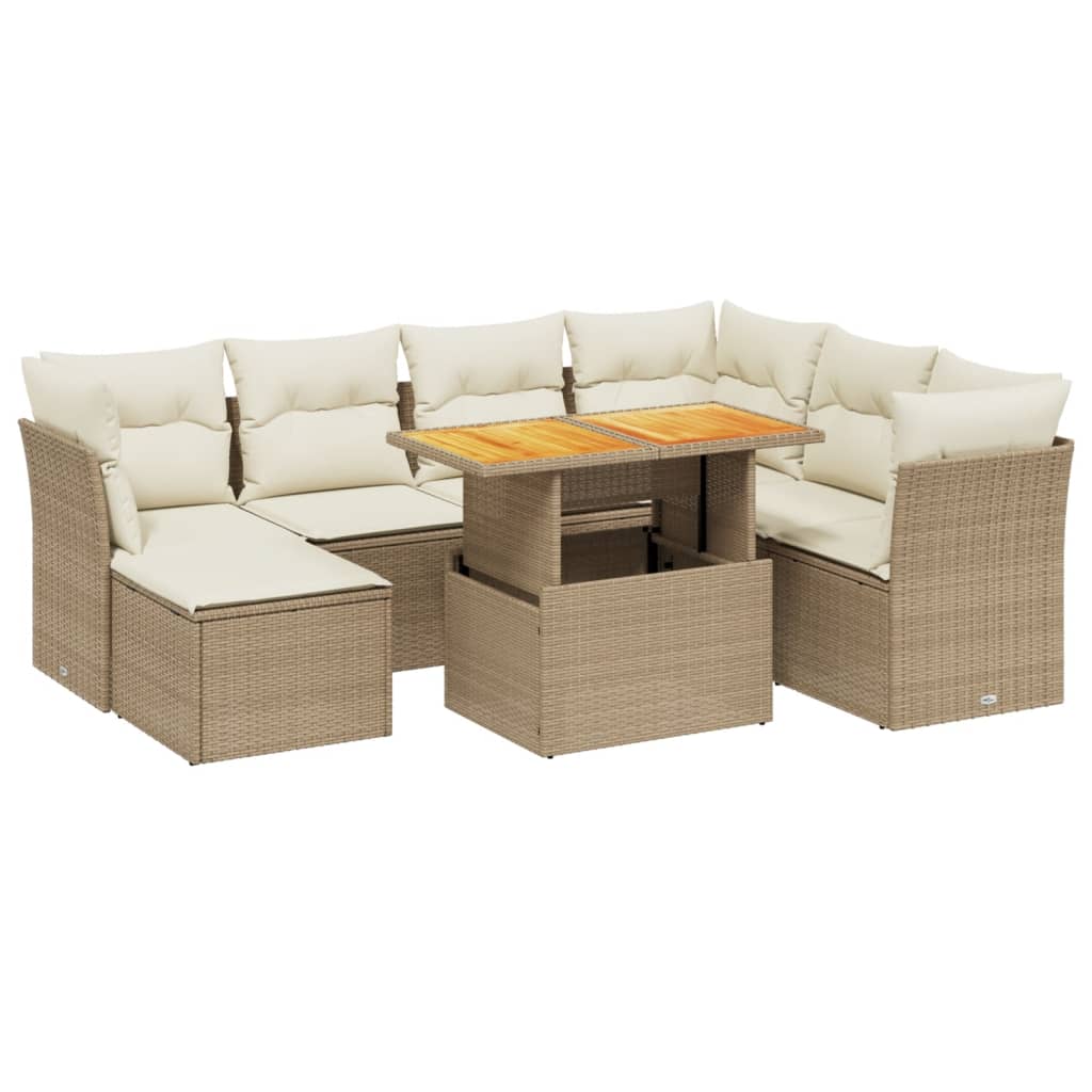 8-tlg. Garten-Sofagarnitur mit Kissen Beige Poly Rattan