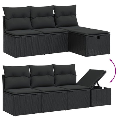 9-tlg. Garten-Sofagarnitur mit Kissen Schwarz Poly Rattan