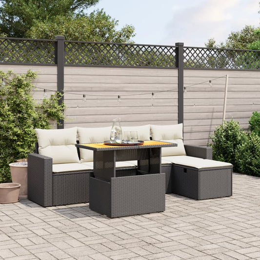 6-tlg. Garten-Sofagarnitur mit Kissen Schwarz Poly Rattan