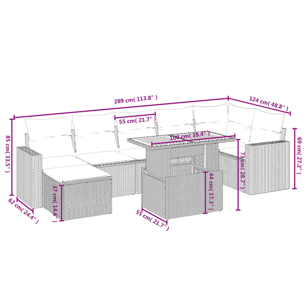 8-tlg. Garten-Sofagarnitur mit Kissen Schwarz Poly Rattan