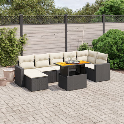 8-tlg. Garten-Sofagarnitur mit Kissen Schwarz Poly Rattan