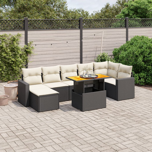 8-tlg. Garten-Sofagarnitur mit Kissen Schwarz Poly Rattan