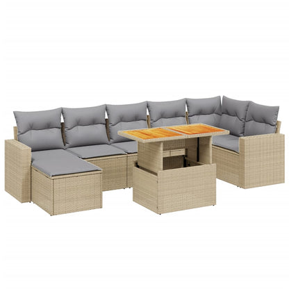 8-tlg. Garten-Sofagarnitur mit Kissen Beige Poly Rattan