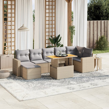 8-tlg. Garten-Sofagarnitur mit Kissen Beige Poly Rattan