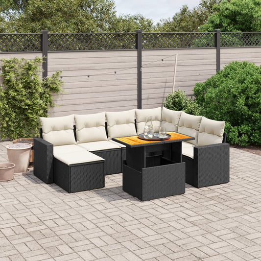 8-tlg. Garten-Sofagarnitur mit Kissen Schwarz Poly Rattan