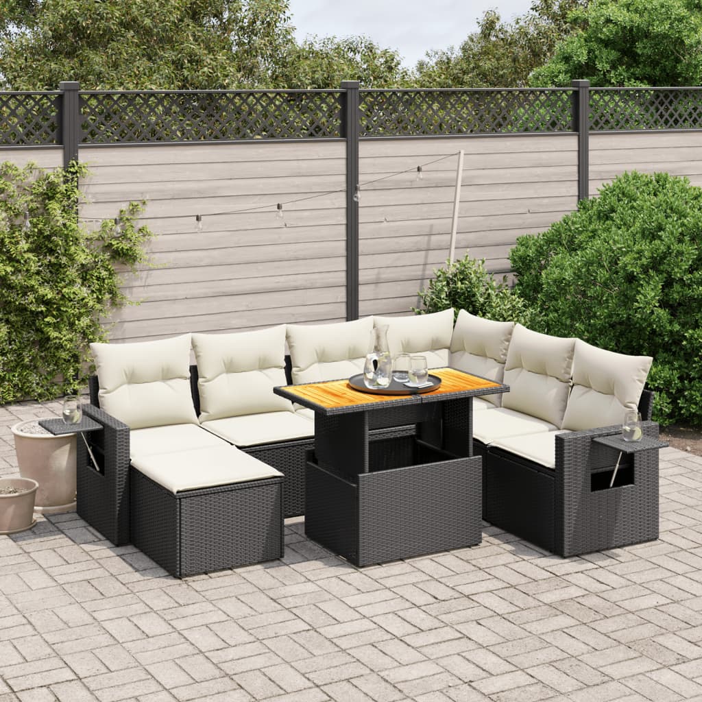 8-tlg. Garten-Sofagarnitur mit Kissen Schwarz Poly Rattan