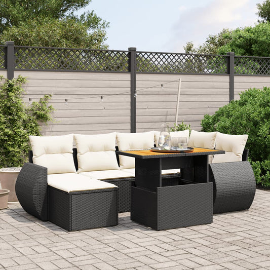 7-tlg. Garten-Sofagarnitur mit Kissen Schwarz Poly Rattan