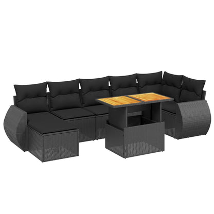 8-tlg. Garten-Sofagarnitur mit Kissen Schwarz Poly Rattan