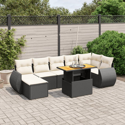 8-tlg. Garten-Sofagarnitur mit Kissen Schwarz Poly Rattan