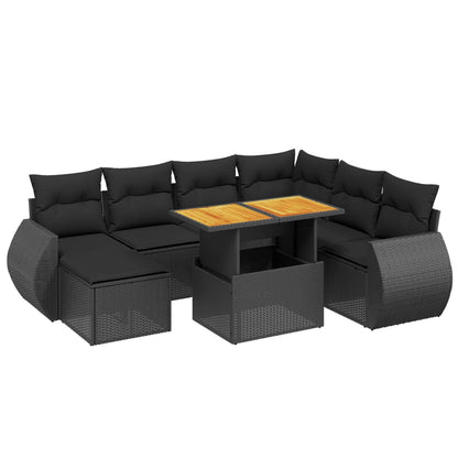 8-tlg. Garten-Sofagarnitur mit Kissen Schwarz Poly Rattan