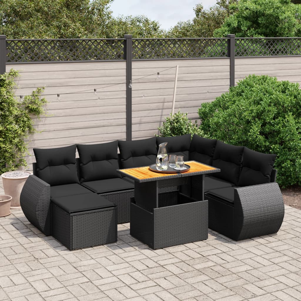 8-tlg. Garten-Sofagarnitur mit Kissen Schwarz Poly Rattan