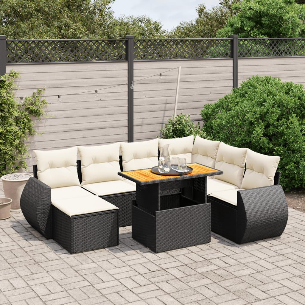 8-tlg. Garten-Sofagarnitur mit Kissen Schwarz Poly Rattan