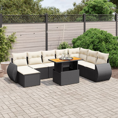 9-tlg. Garten-Sofagarnitur mit Kissen Schwarz Poly Rattan