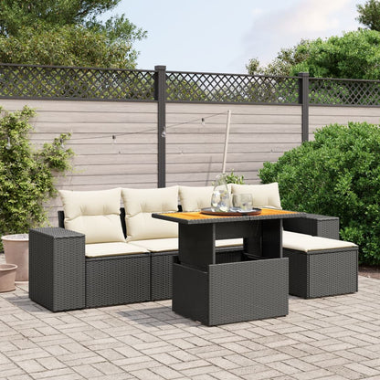 6-tlg. Garten-Sofagarnitur mit Kissen Schwarz Poly Rattan