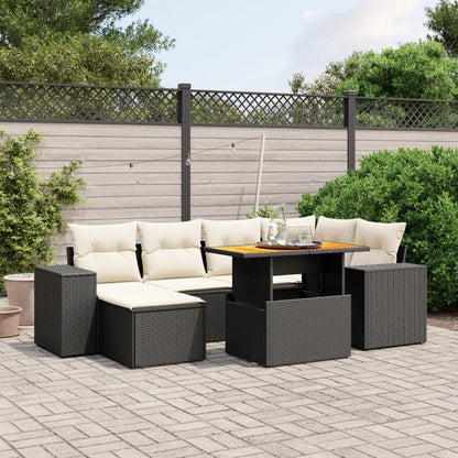 7-tlg. Garten-Sofagarnitur mit Kissen Schwarz Poly Rattan