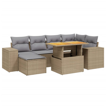 7-tlg. Garten-Sofagarnitur mit Kissen Beige Poly Rattan