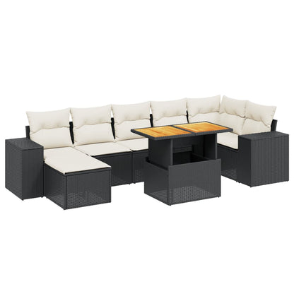 8-tlg. Garten-Sofagarnitur mit Kissen Schwarz Poly Rattan