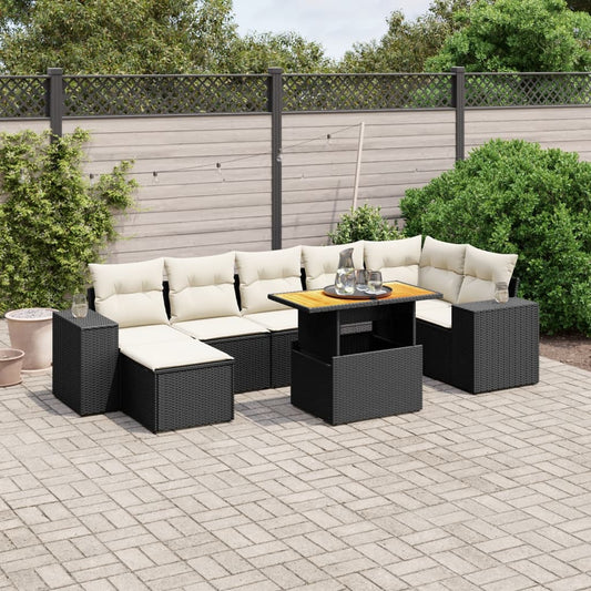 8-tlg. Garten-Sofagarnitur mit Kissen Schwarz Poly Rattan