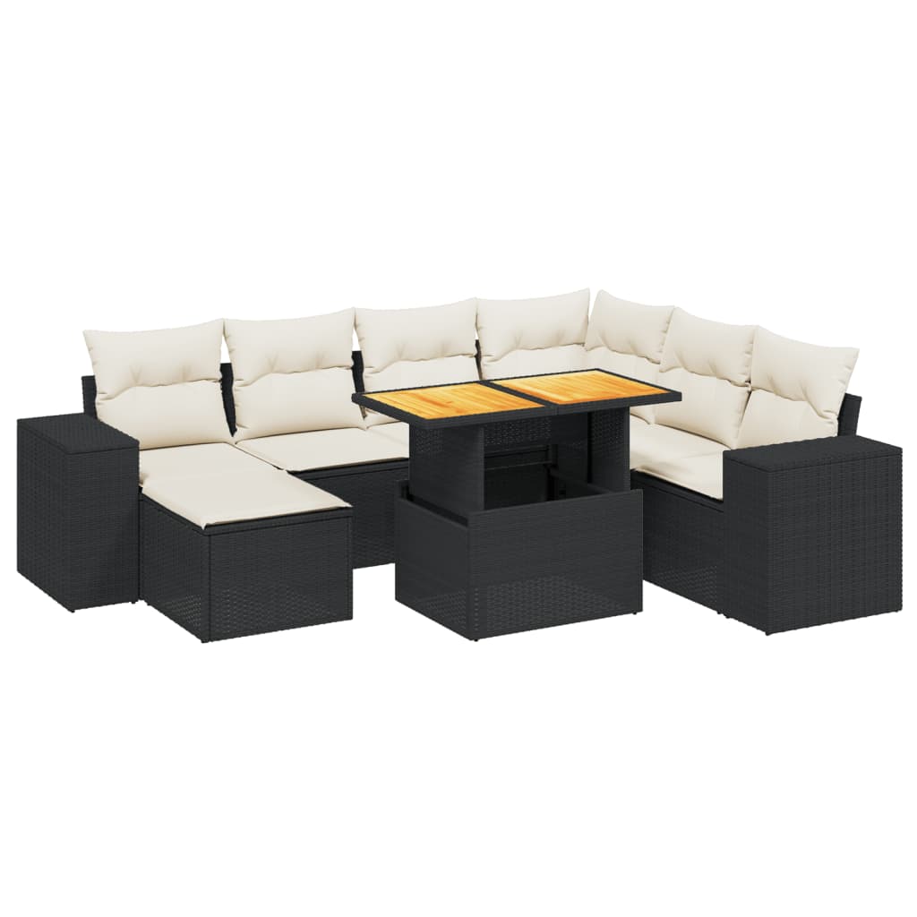 8-tlg. Garten-Sofagarnitur mit Kissen Schwarz Poly Rattan