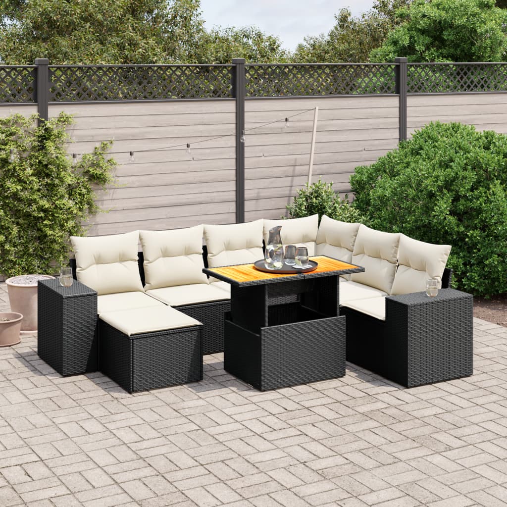 8-tlg. Garten-Sofagarnitur mit Kissen Schwarz Poly Rattan