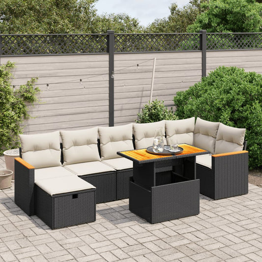 8-tlg. Garten-Sofagarnitur mit Kissen Schwarz Poly Rattan