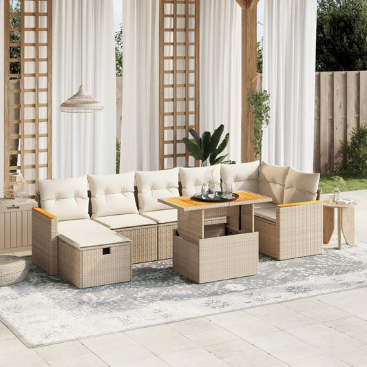 8-tlg. Garten-Sofagarnitur mit Kissen Beige Poly Rattan