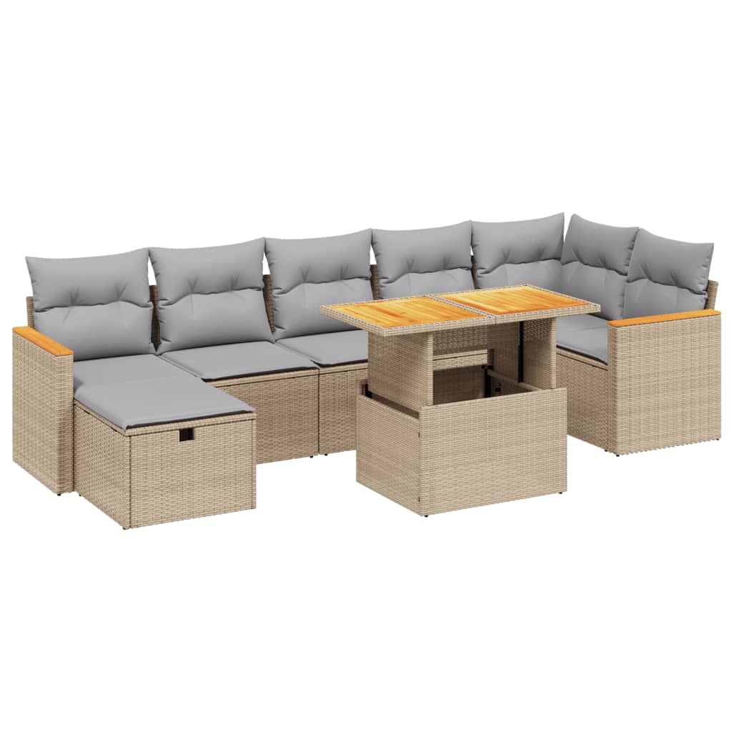 8-tlg. Garten-Sofagarnitur mit Kissen Beige Poly Rattan