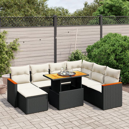 8-tlg. Garten-Sofagarnitur mit Kissen Schwarz Poly Rattan