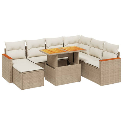 8-tlg. Garten-Sofagarnitur mit Kissen Beige Poly Rattan