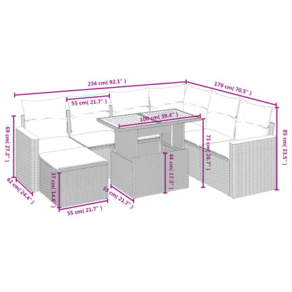 8-tlg. Garten-Sofagarnitur mit Kissen Beige Poly Rattan