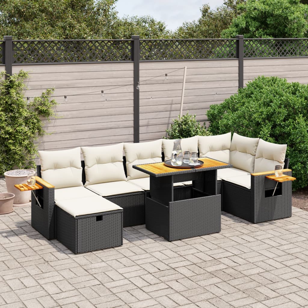 8-tlg. Garten-Sofagarnitur mit Kissen Schwarz Poly Rattan