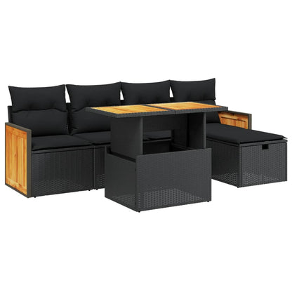 6-tlg. Garten-Sofagarnitur mit Kissen Schwarz Poly Rattan