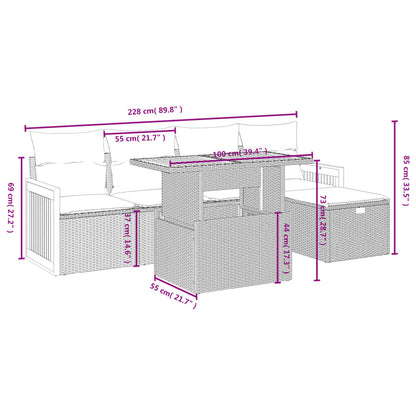 6-tlg. Garten-Sofagarnitur mit Kissen Schwarz Poly Rattan