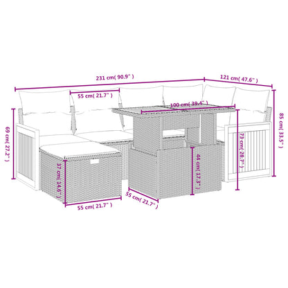 7-tlg. Garten-Sofagarnitur mit Kissen Schwarz Poly Rattan